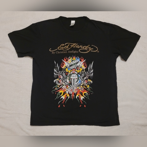 Ed Hardy Other - Y2K Vintage Ed Hardy "Death Before Dishonor" T-Shirt Authentic Serialized Tag XL